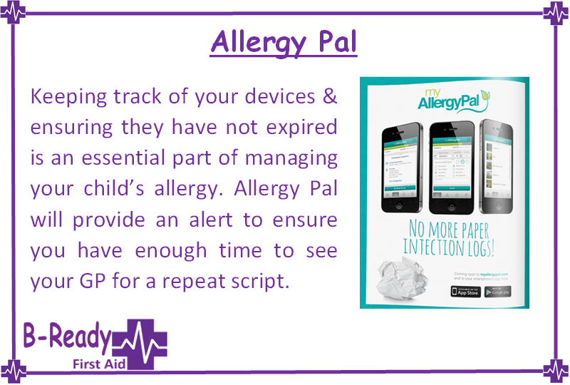 Picture & Text about the allergy Pal app, first aid 