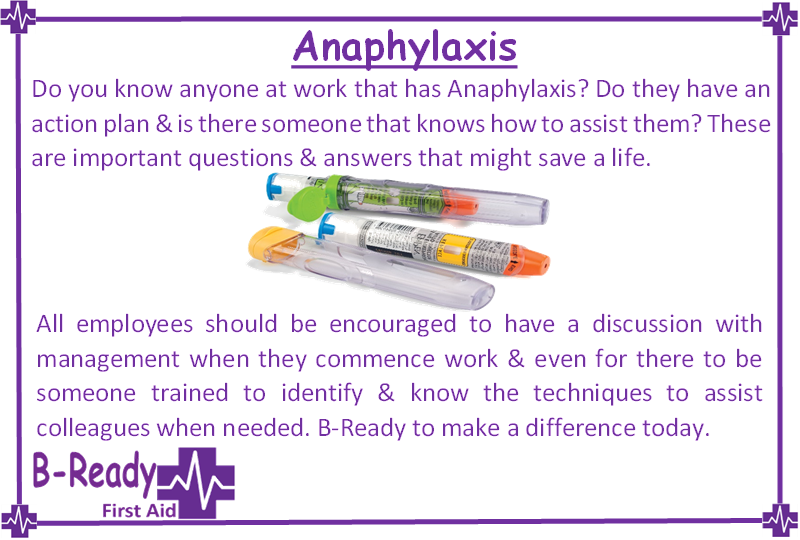 B-Ready First Aid info about anaphylaxis in the workplace