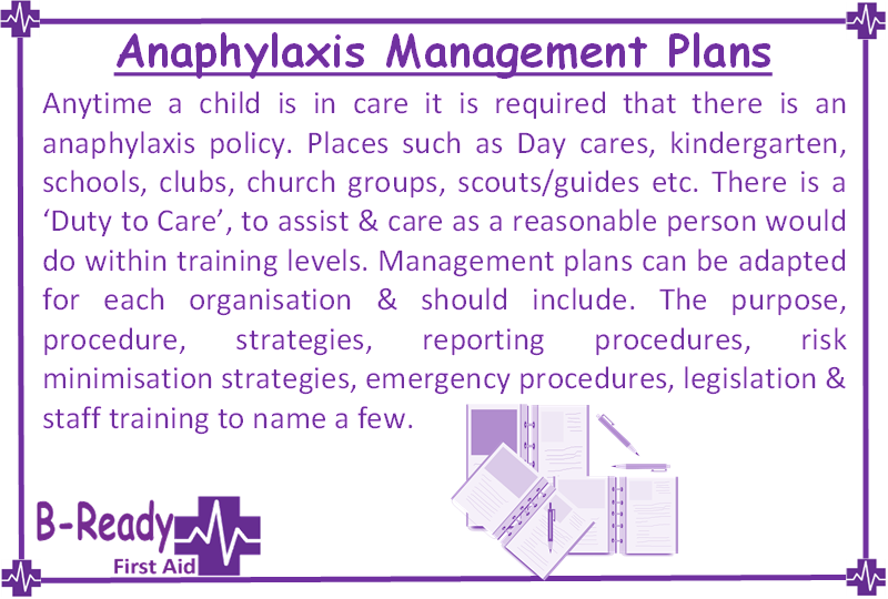 B-Ready First Aid info about Anaphylaxis Management Plans