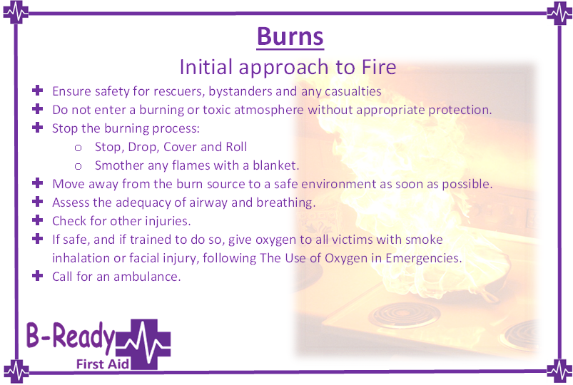B-Ready First Aid management pic of initial approach for burns by fire as a first aider 