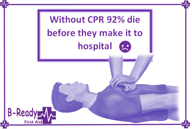 B-Ready First Aid info, 92% Die without CPR